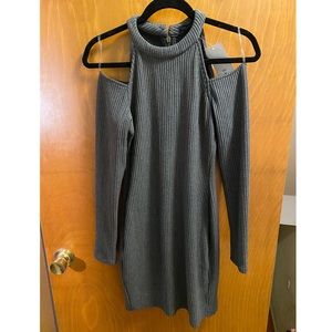 Ribbed Gray Cold Shoulder Dress M